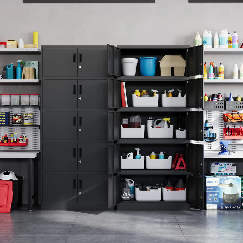 Metal Storage Cabinet with Lock, 10 Locking Doors, Black Steel U529965