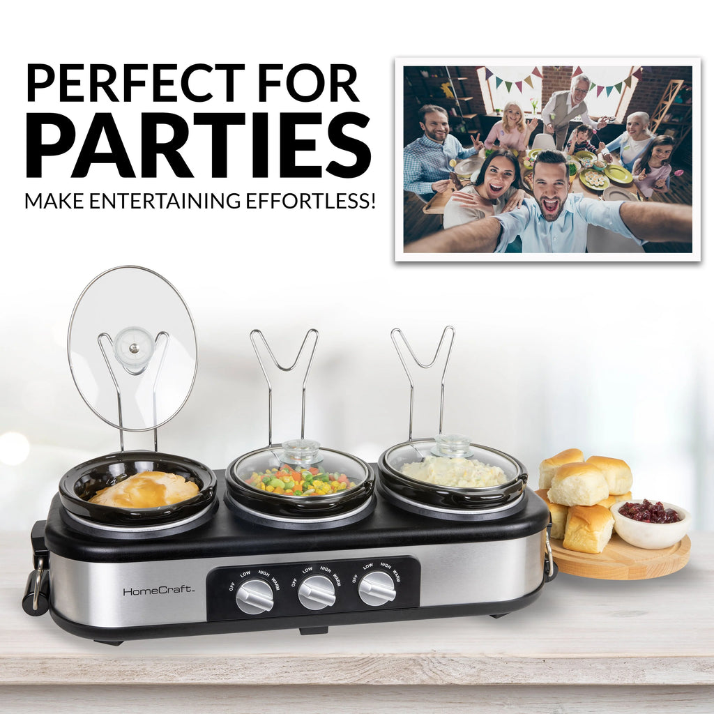 3-Station 1.5-Quart Oval Slow Cooker Buffet, Stainless Steel T971931