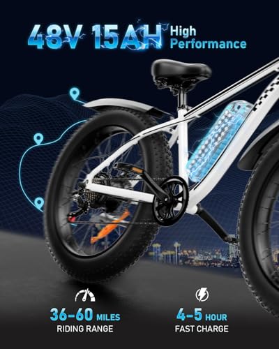 Electric Bike 1500W 48V 15AH 26" Fat Tire 7 Speed D863356