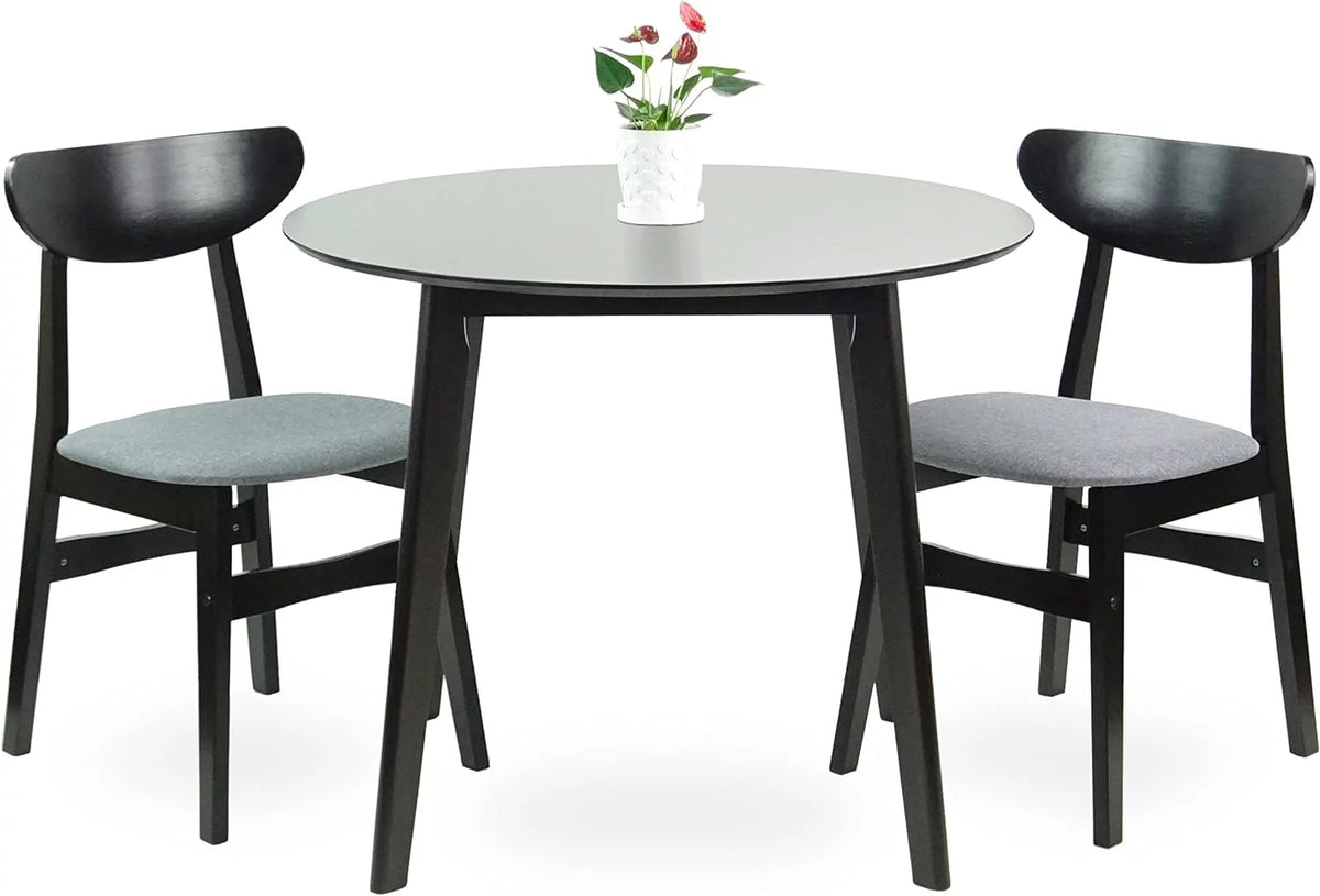 Set Of 3 Round Dining Table And 2 Side Chairs Solid Wood Padded Seat U3164