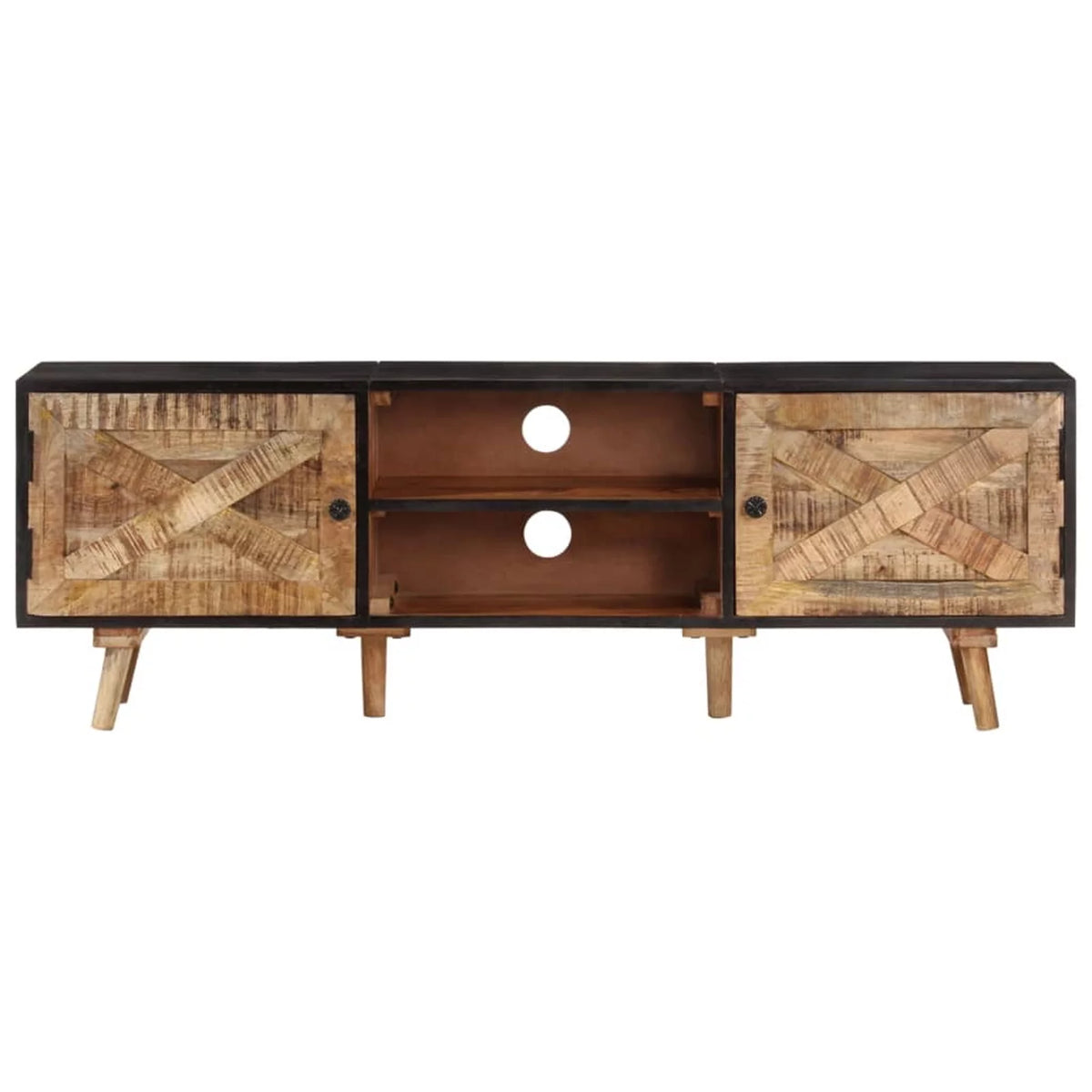 Rough Mango Wood and Solid Acacia Wood TV Cabinet with Storage Shelf L923430