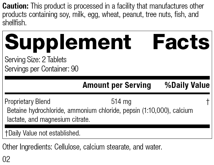 Betaine Hydrochloride, 180 Tablets D23253