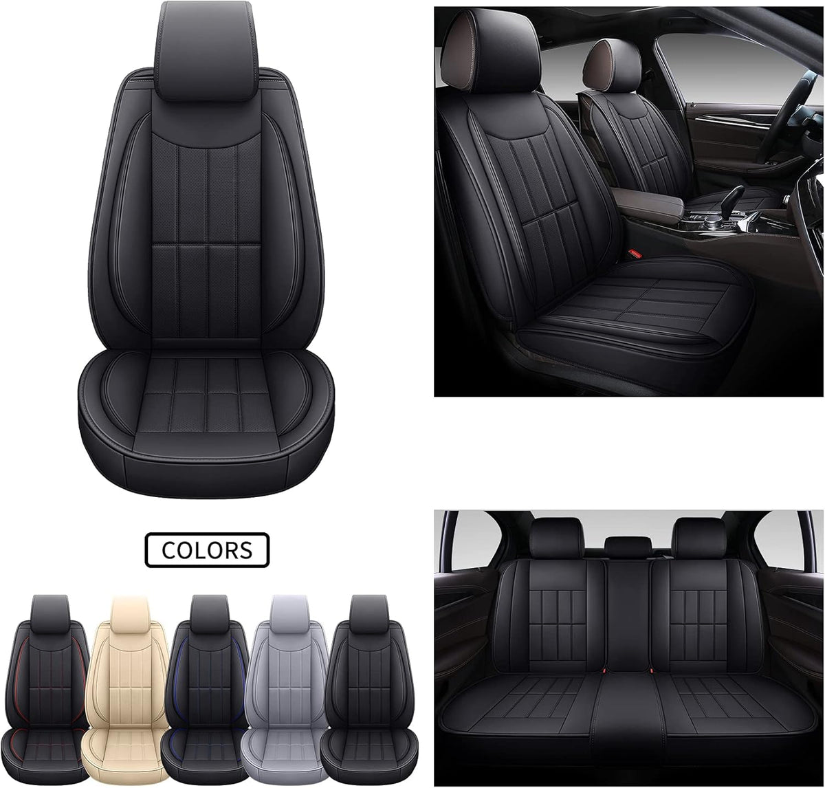 Leather Car Seat Covers Universal Fit Full Set Gray Q90137