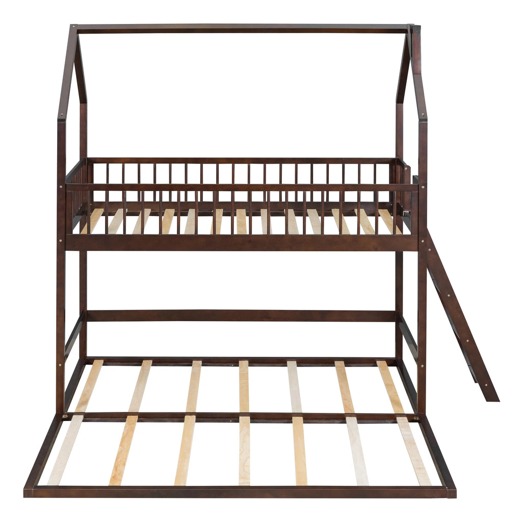 Twin Over Twin House Bunk Bed with Trundle and Roof N41318