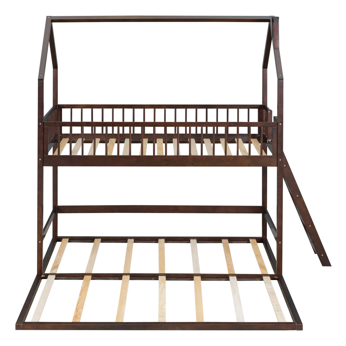 Twin Over Twin House Bunk Bed with Trundle and Roof N41318