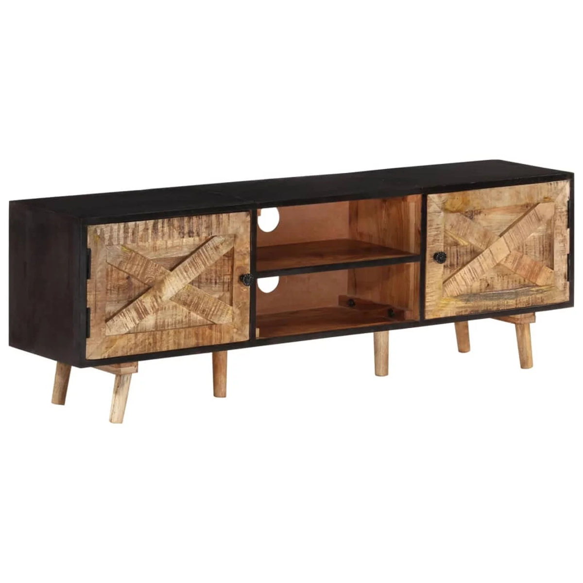Rough Mango Wood and Solid Acacia Wood TV Cabinet with Storage Shelf L923430