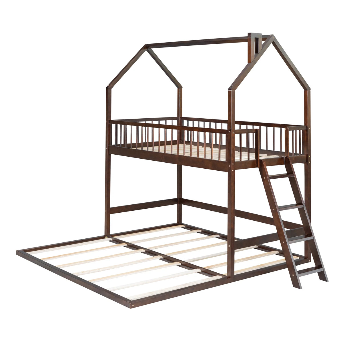 Twin Over Twin House Bunk Bed with Trundle and Roof N41318