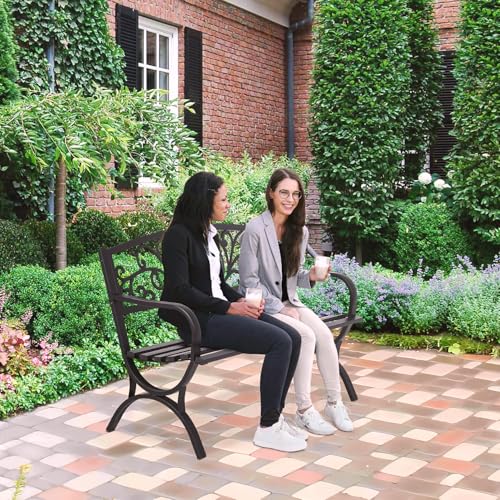 Black Iron Steel Patio Bench with Mesh Pattern A38030