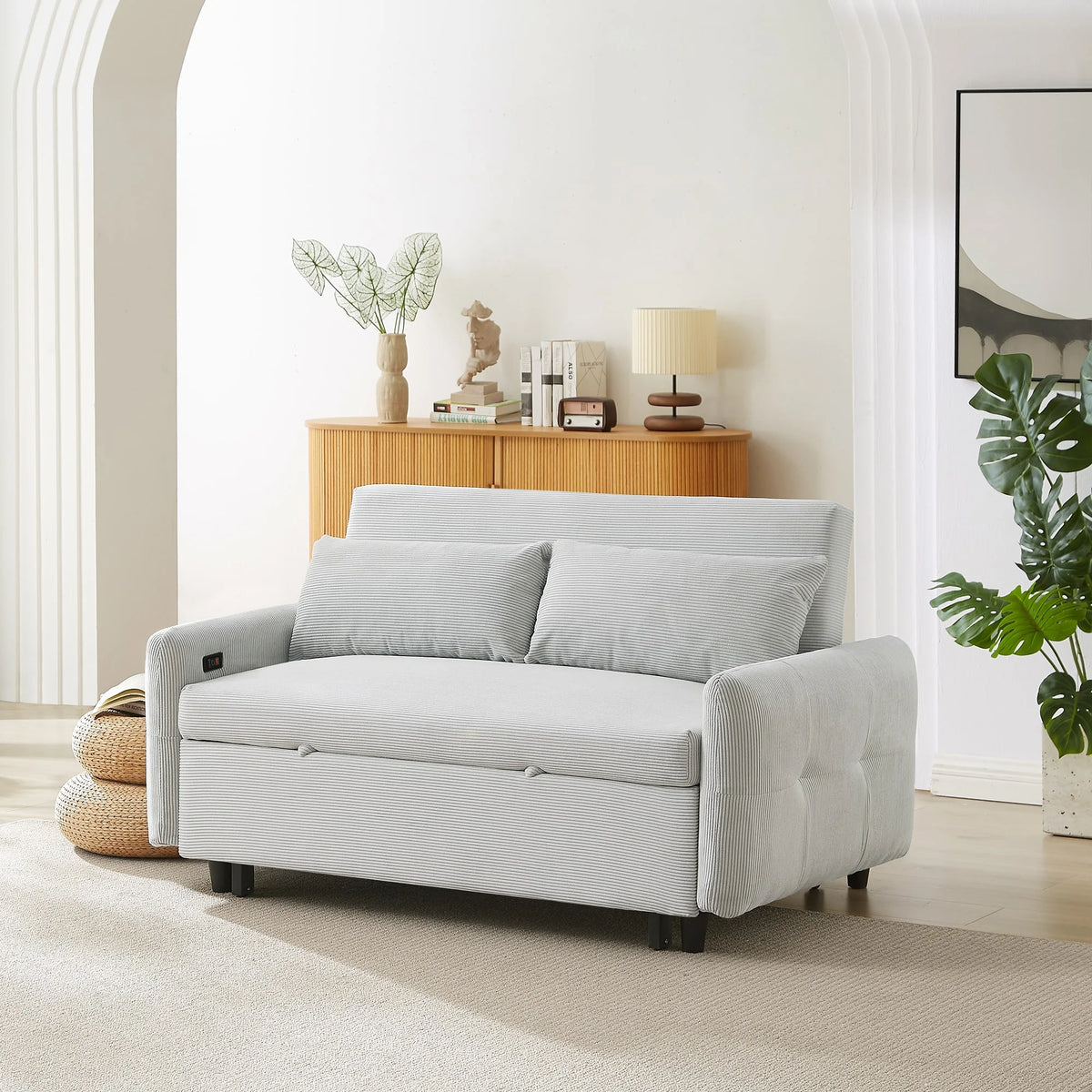 2-Seater Pull-Out Sofa Bed with Adjustable Backrest and USB Port F462546