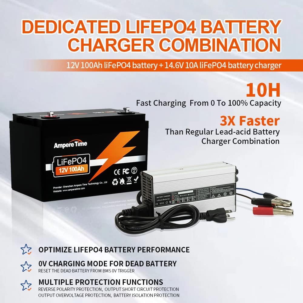 12V 100Ah LiFePO4 Battery with 14.6V 10A Charger R6031