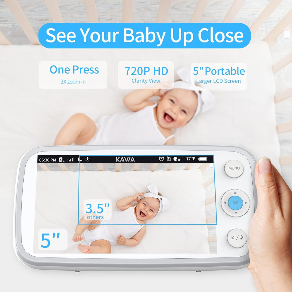 Baby Monitor with Camera and Audio, 720P HD Display, Night Vision, 2-Way Audio W541