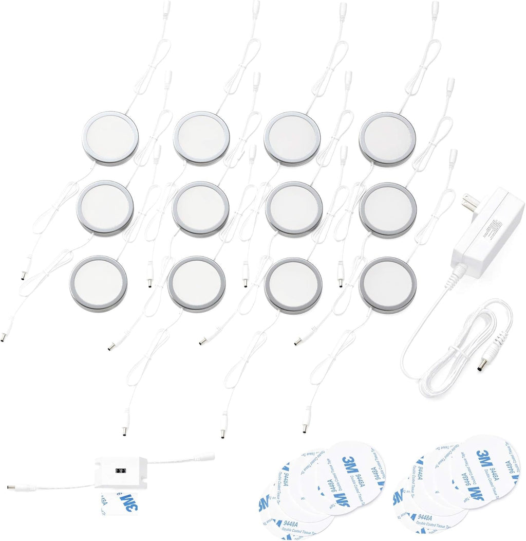Under Cabinet Puck Lights with Hand Wave Sensor, Dimmable, Pack of 12, Cool White B5541