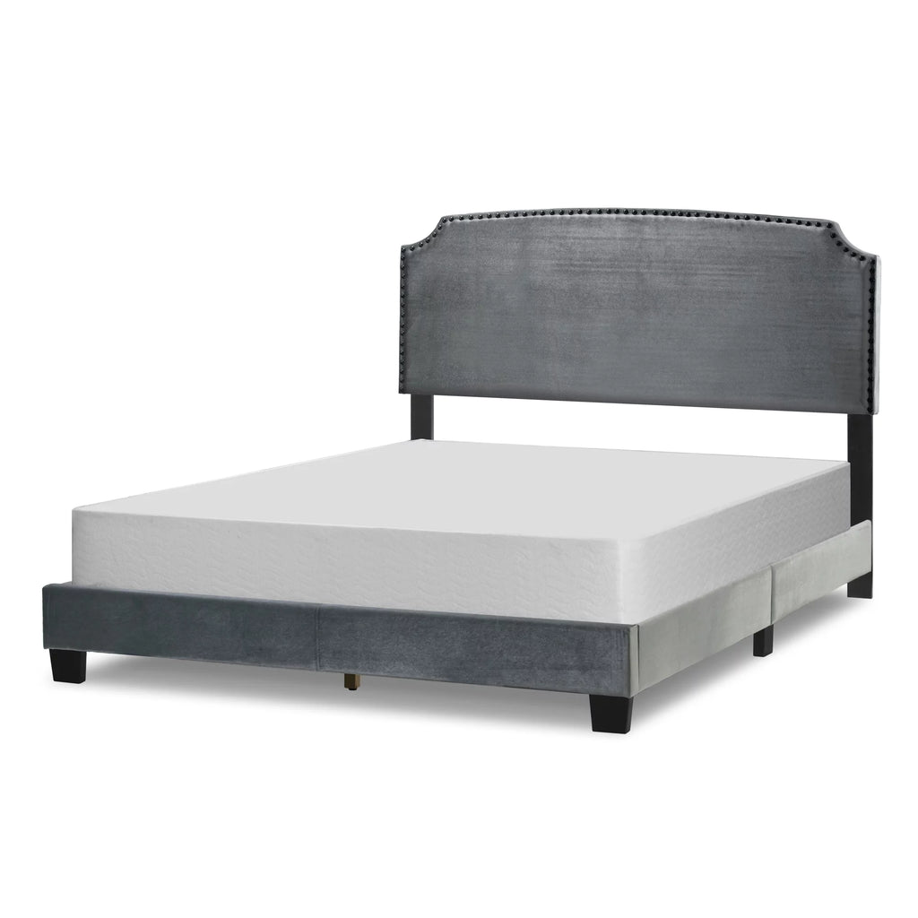 Gray Fabric Queen Bed with Nail Head Trim X85212