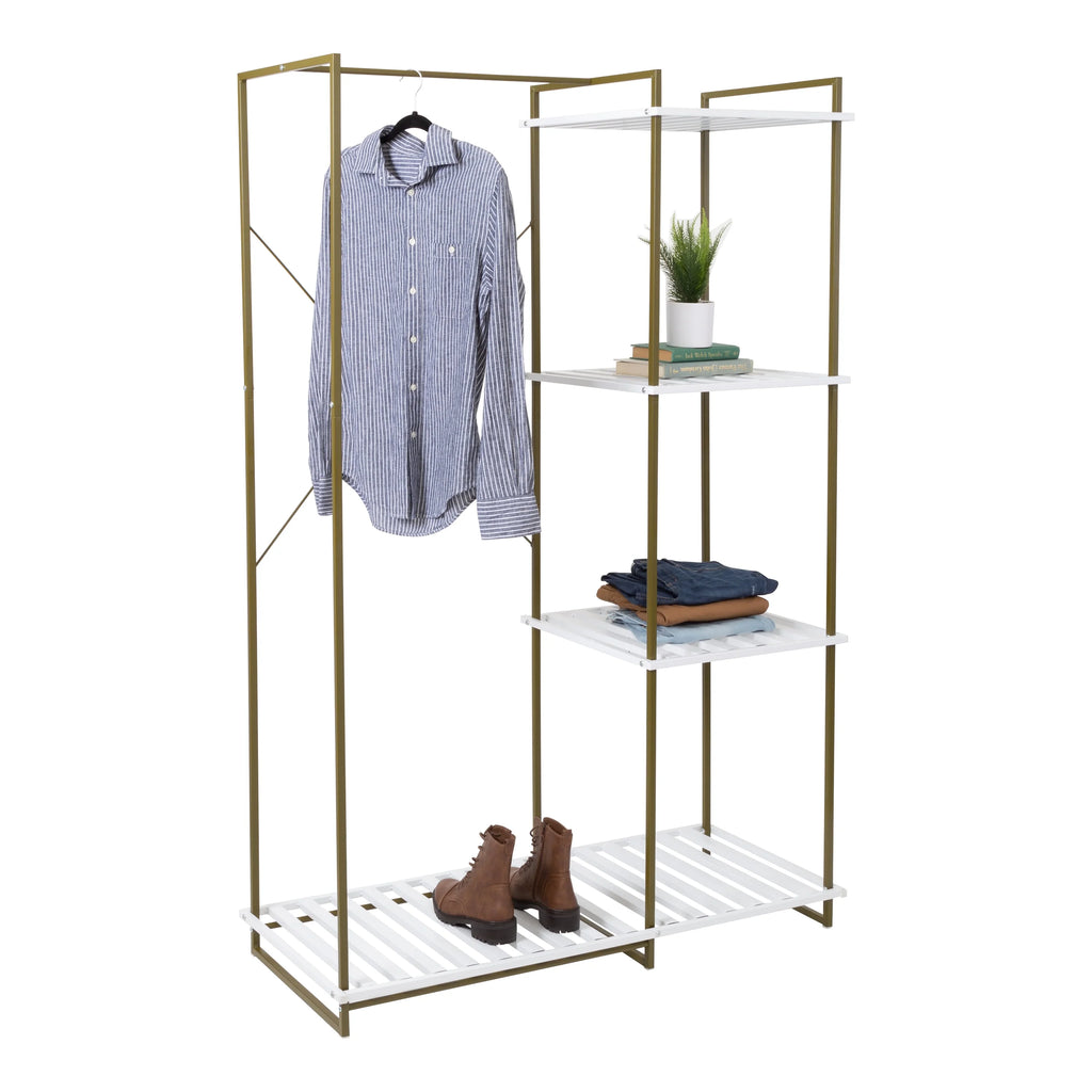 Freestanding Open Metal Closet Wardrobe with 4 Shelves V464048