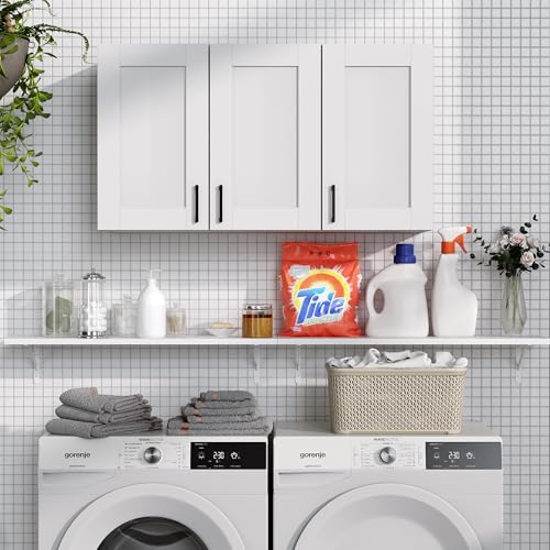 White Laundry Room Cabinets and Storage with 4 Doors and Adjustable Shelf A363018