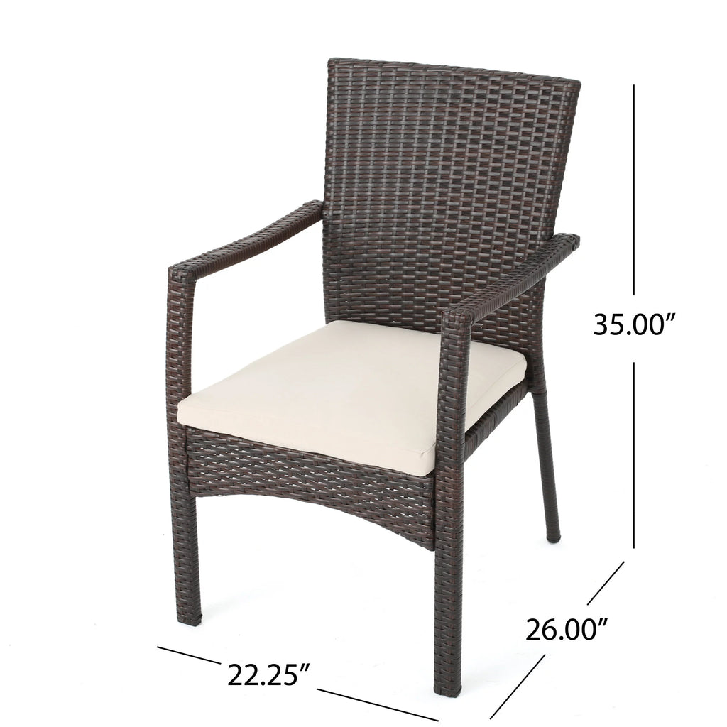 Acacia Wood and Wicker 7 Piece Dining Set with Cushion B70117