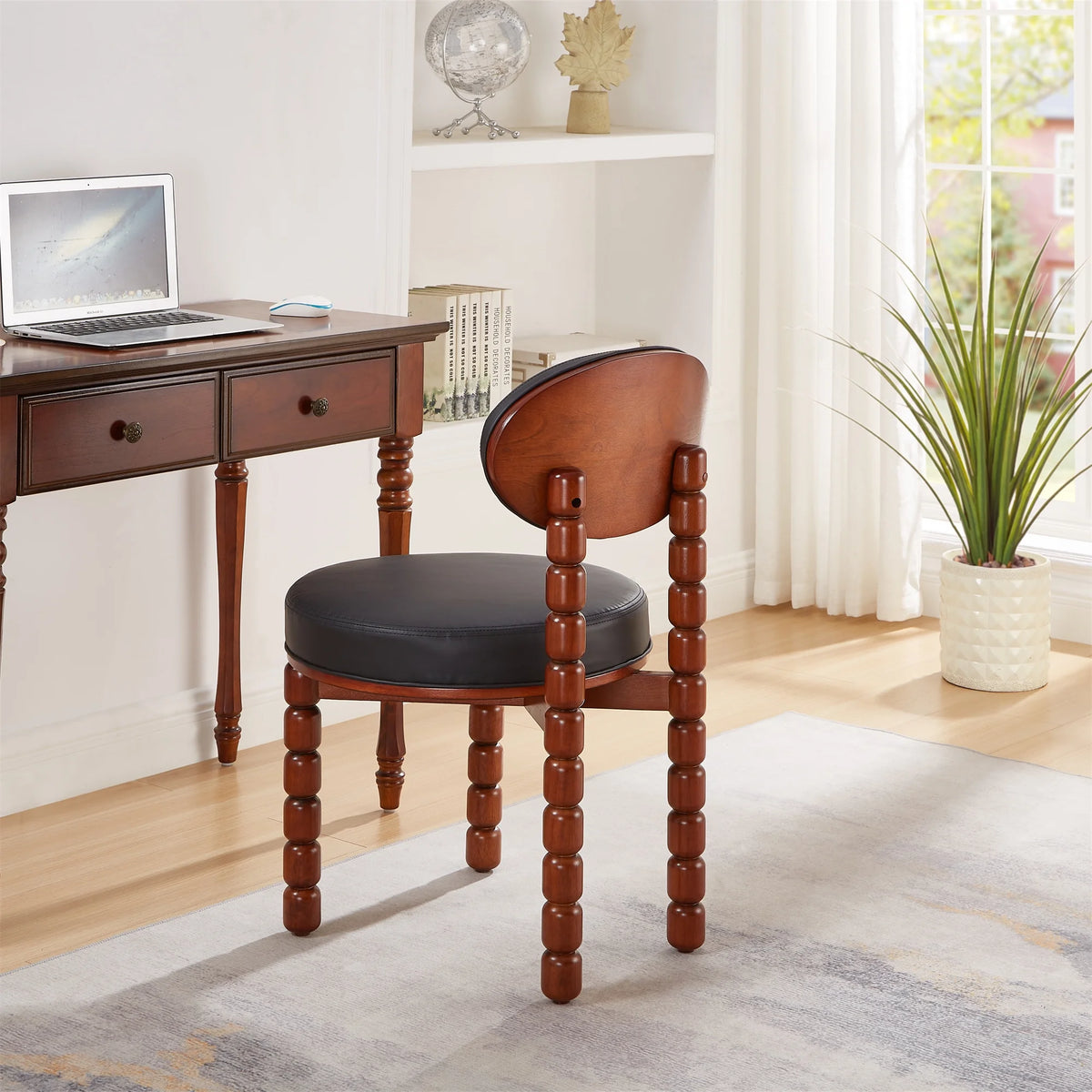 Set of 2 Black Upholstered Dining Chairs with Wood Legs T679