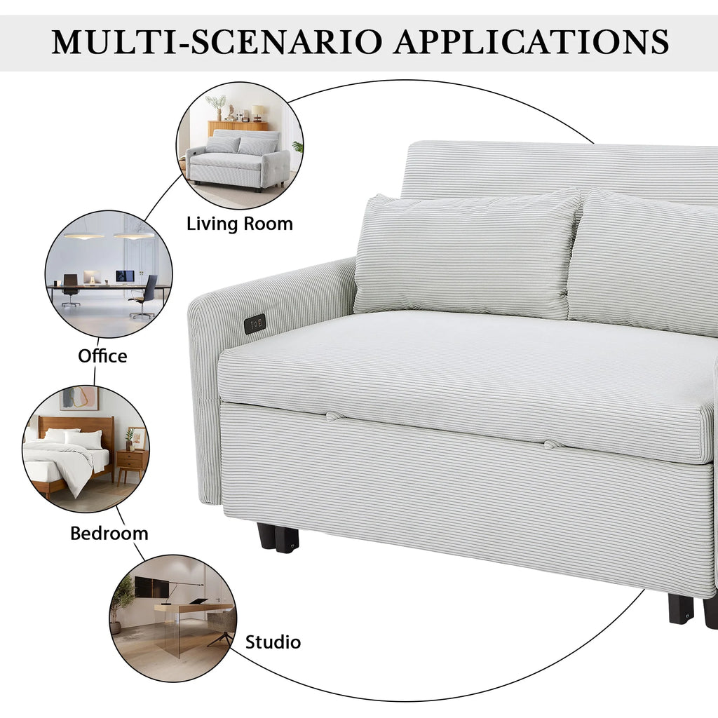 2-Seater Pull-Out Sofa Bed with Adjustable Backrest and USB Port F462546