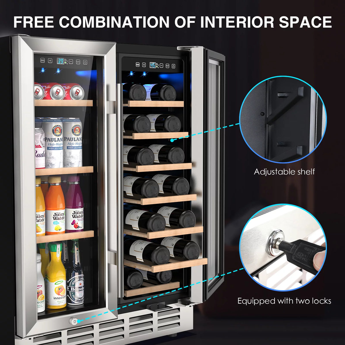 Beverage Refrigerator and Wine Cooler, Dual Zone 24 inch Built-in 20 Bottles 57 Cans K27026