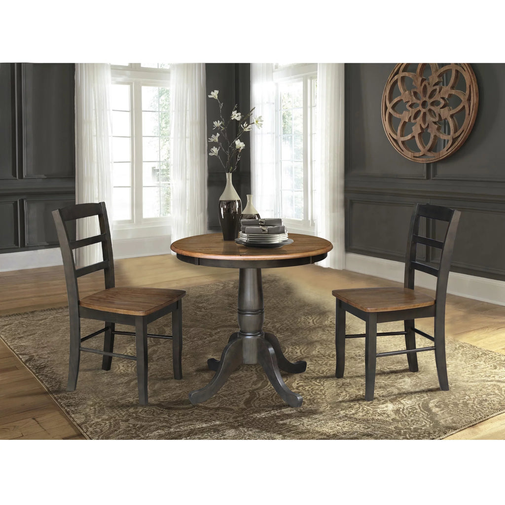 3-piece Solid Wood Dining Set with Round Pedestal Table and 2 Ladder Back Chairs N292363