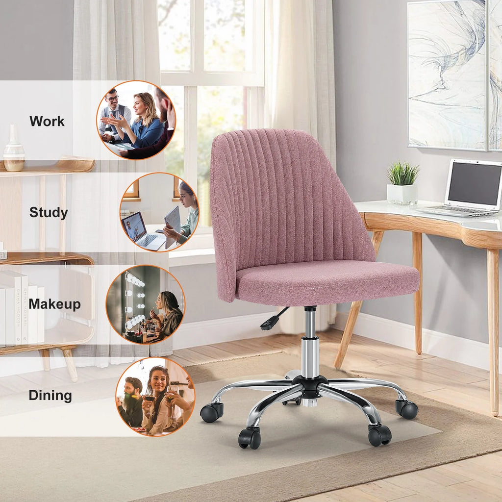 Pink Adjustable Swivel Armless Desk Chair with Wheels U496153