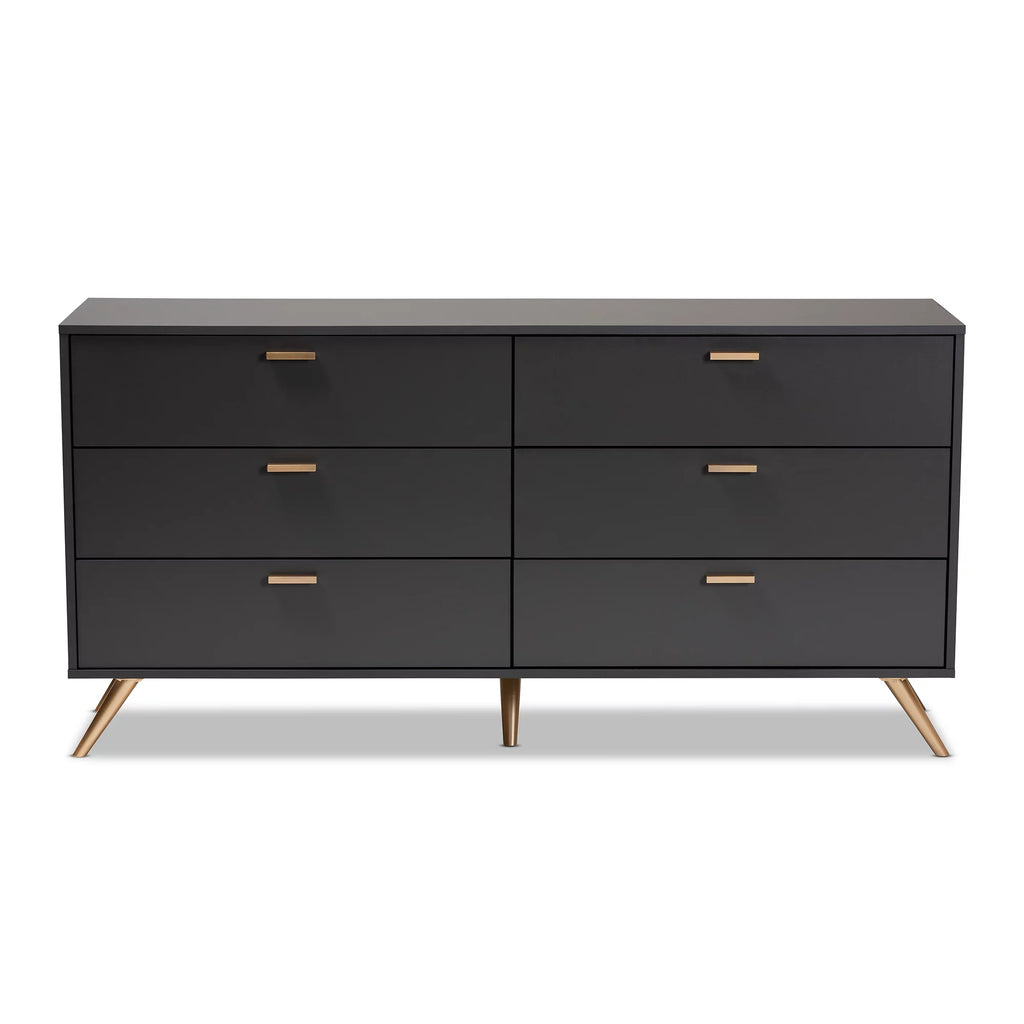 Dark Grey Gold Wood 6-Drawer Dresser D75890