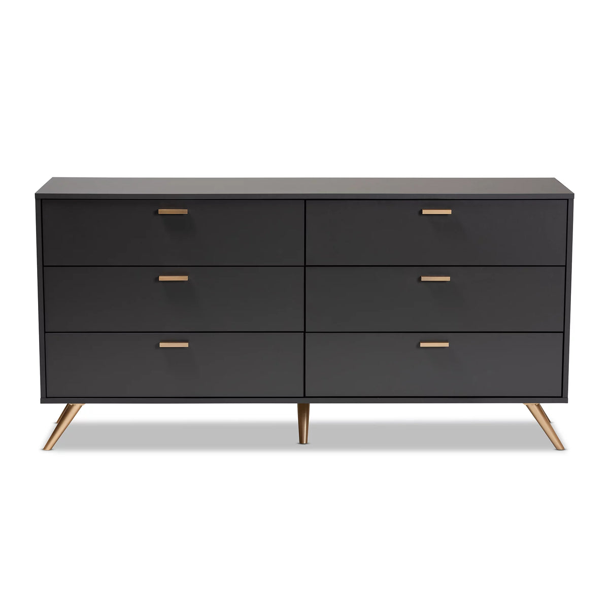 Dark Grey Gold Wood 6-Drawer Dresser D75890