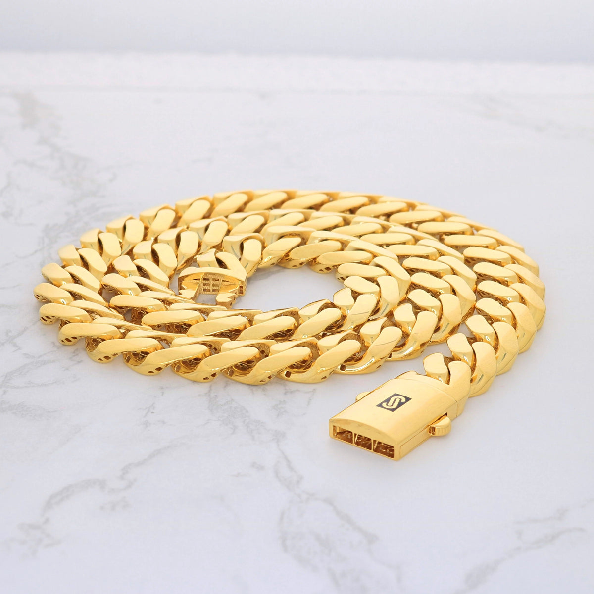 14k Yellow Gold 13mm Cuban Link Chain Necklace Z547