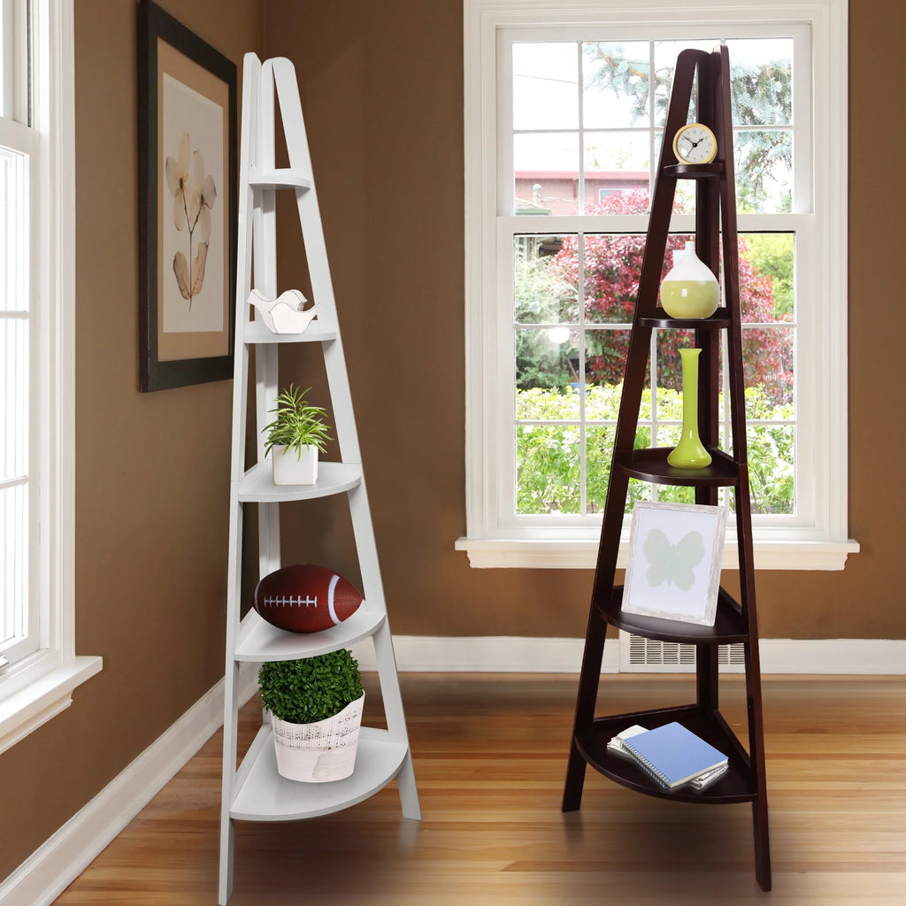 5-Shelf Corner Ladder Bookcase White I8441