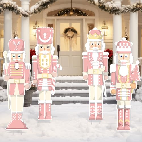 4 Pcs Large Nutcracker Yard Sign with 16 Stakes Christmas Yard Decorations L458