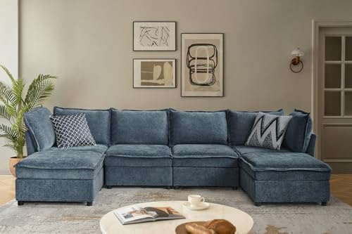 127'' Beige Chenille Modular Sectional Sofa with Storage Ottoman P8927