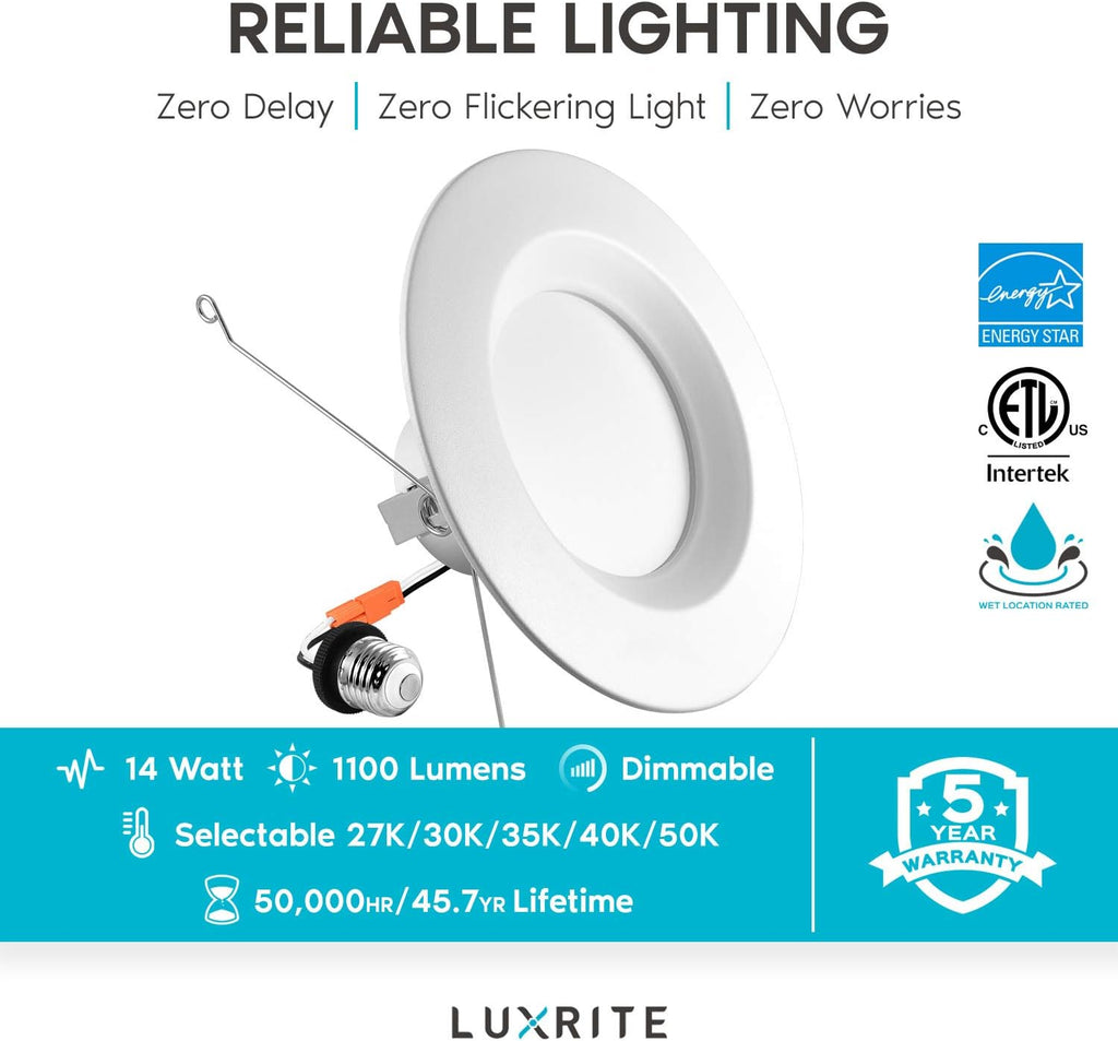 5/6 Inch LED Recessed Retrofit Downlight, 14W, Color Selectable, Dimmable, 16 Pack C2397