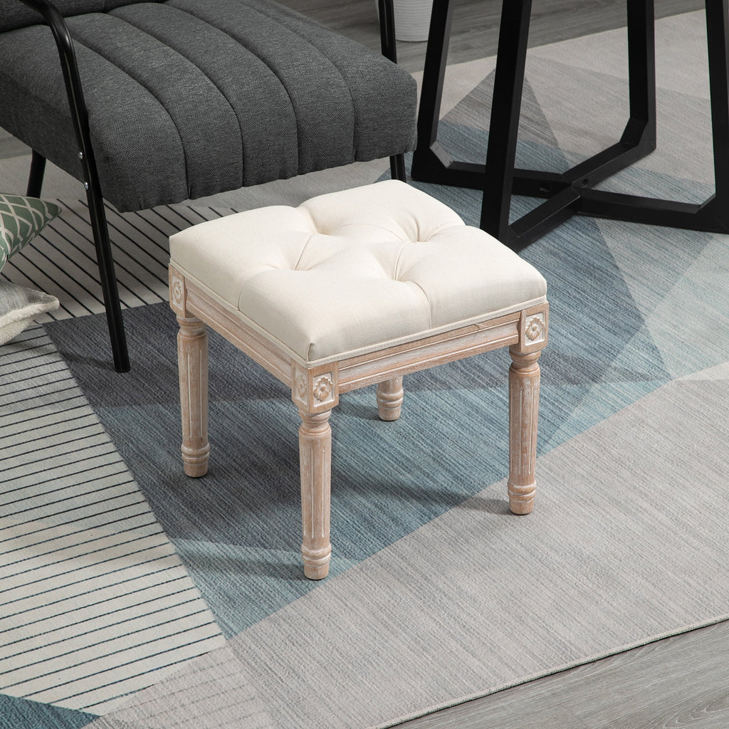 Beige Button Tufted Foot Stool Ottoman E696
