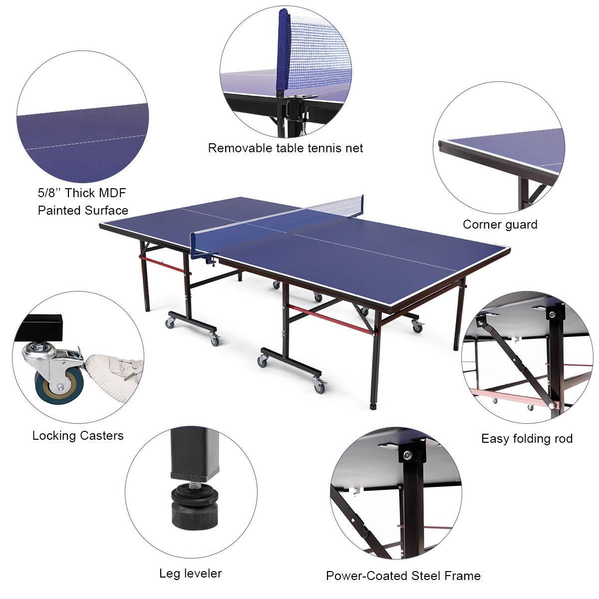 Foldable Table Tennis Table with Locking Casters W7571