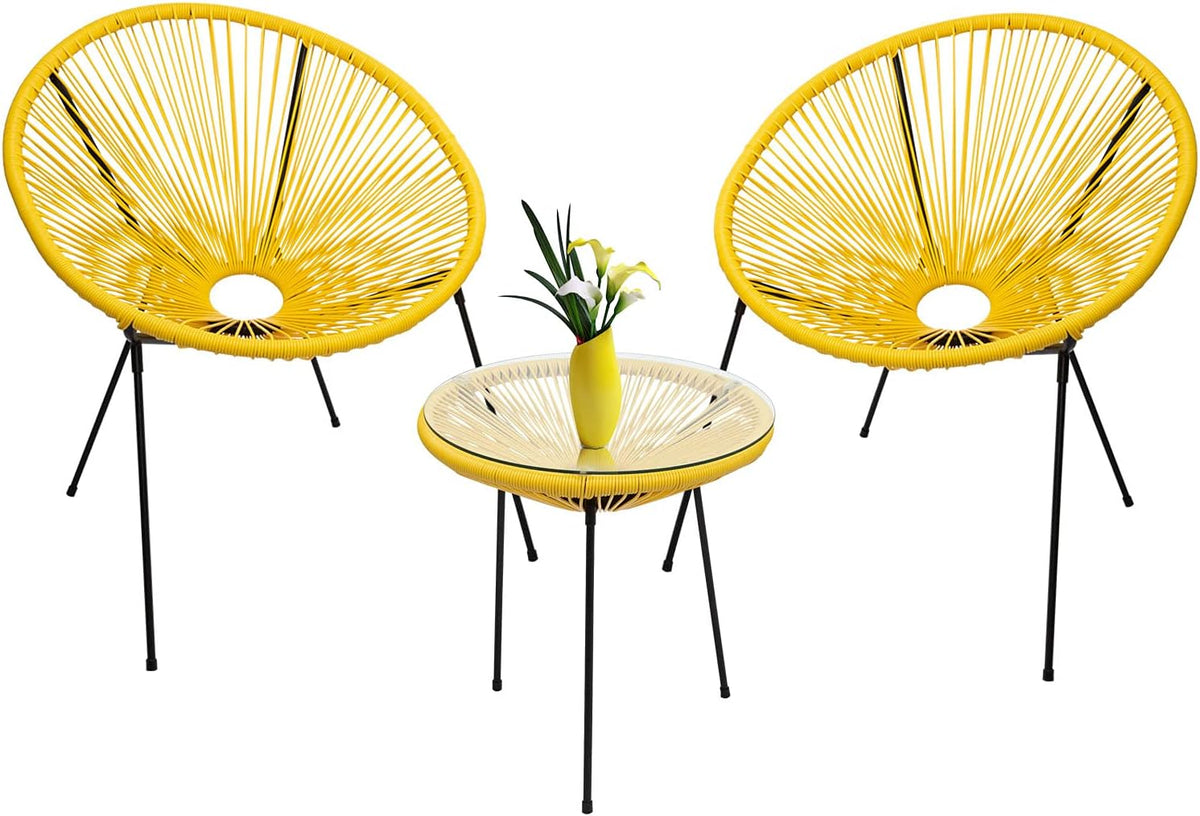 3-Piece Outdoor Acapulco Chair Set with Glass Top Table Yellow E52618