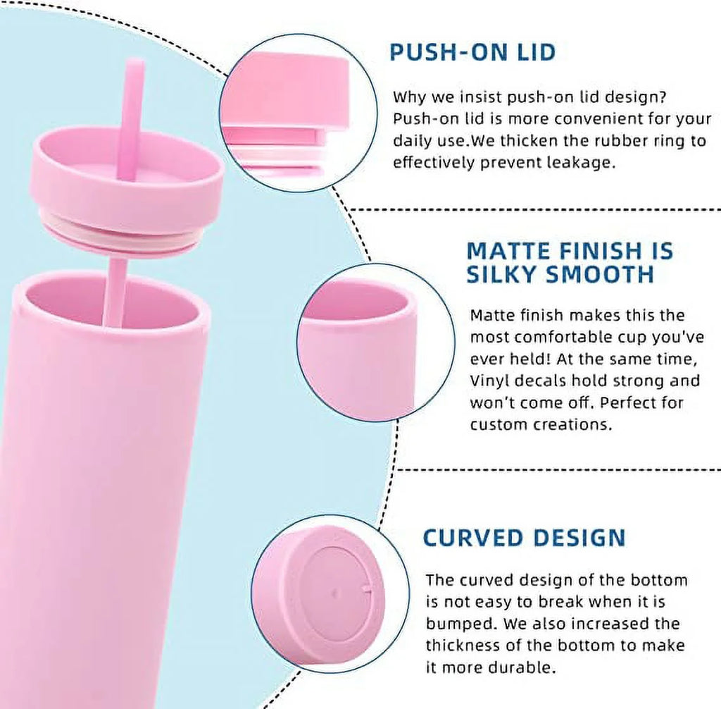 16oz Tumbler with Lid and Straw Double Wall Plastic Cup BPA Free P2383
