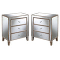 Mirrored Glass Weathered White 3-Drawer Chest Set of 2 H228