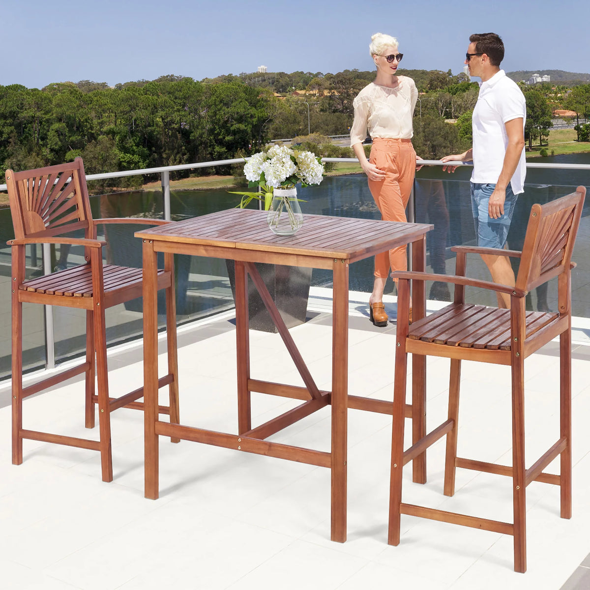 Acacia Wood Bar Height Bistro Dining Set U22641