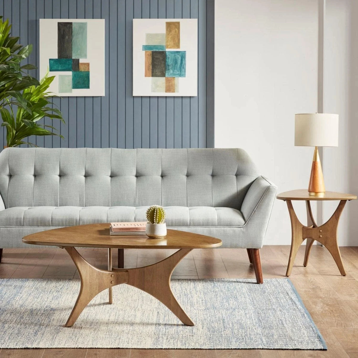 Light Brown Triangle Wood Sofa Table with Solid Wood Legs R67068