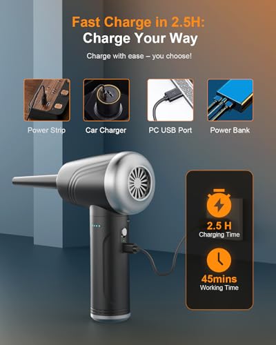 11-in-1 Compressed Air Duster, 3-Gear Adjustable 120000 RPM Electric Air Duster with LED Light, 9000mAh Cordless M2480