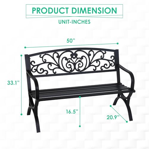 Black Iron Steel Patio Bench with Mesh Pattern A38030