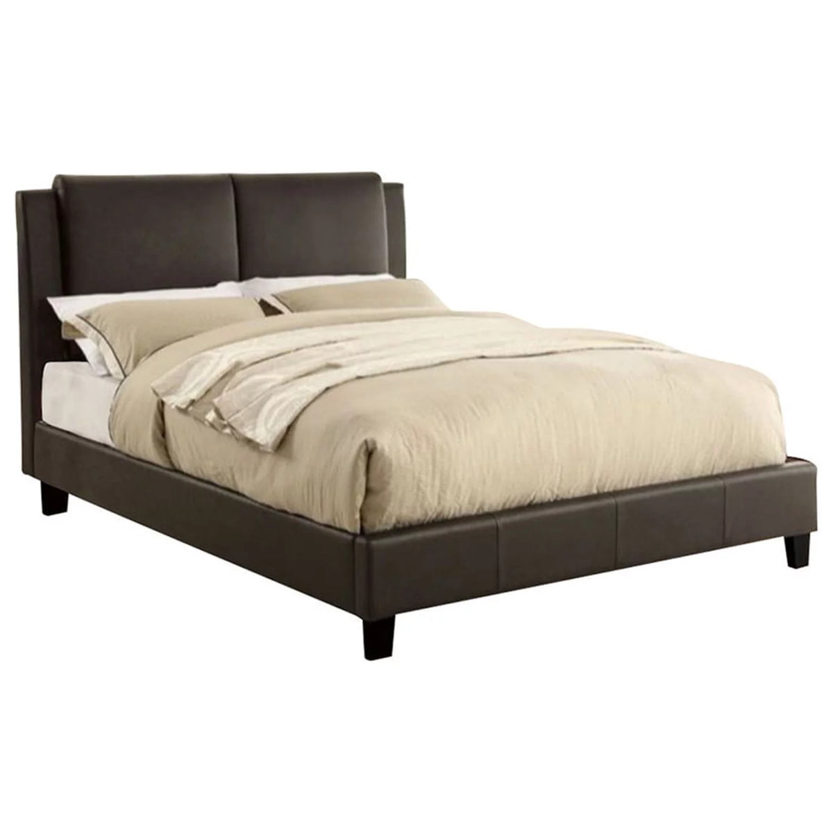 Wooden Queen Bed with Brown PU Headboard S4286