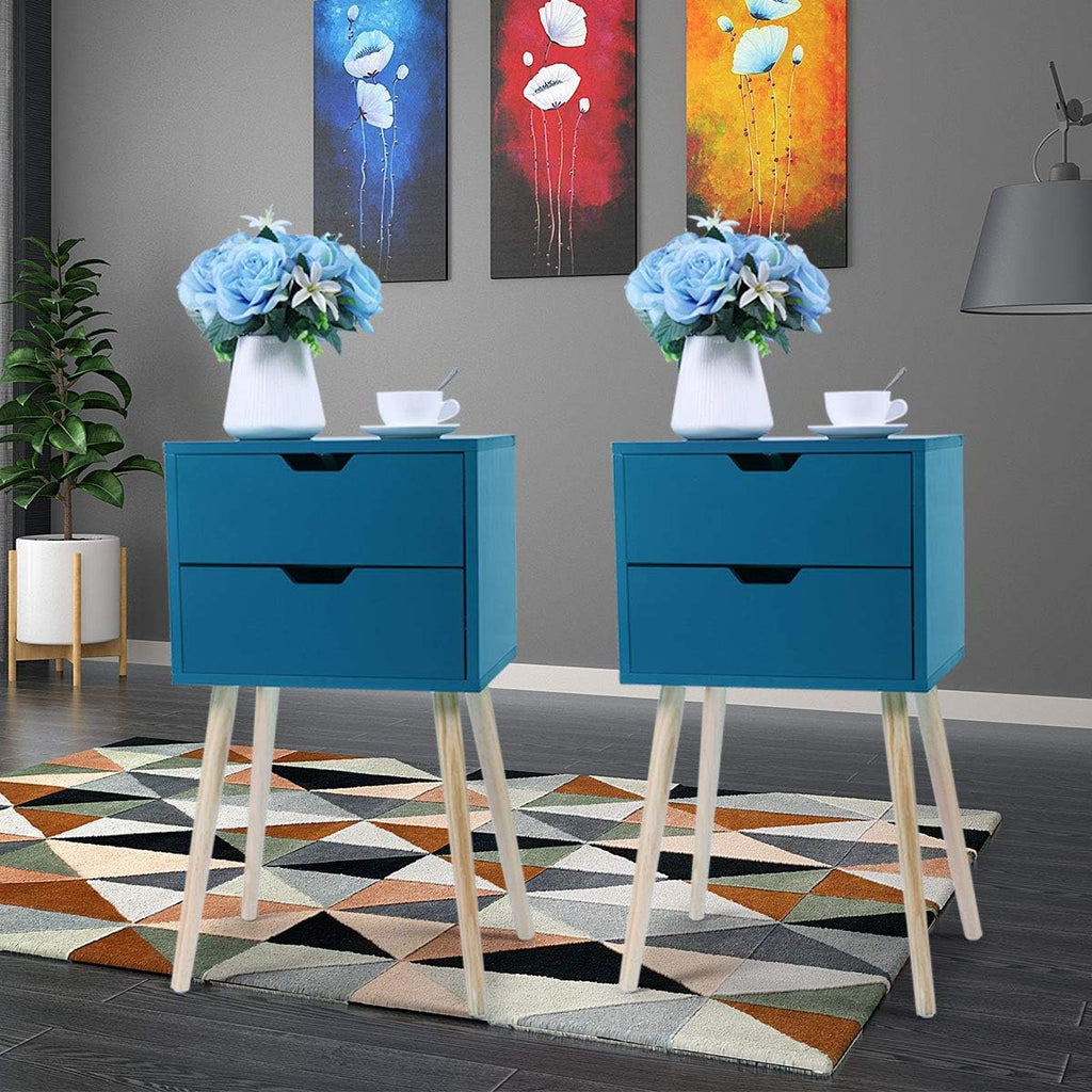 Set of 2 Blue 2 Drawer Wood Nightstand L339