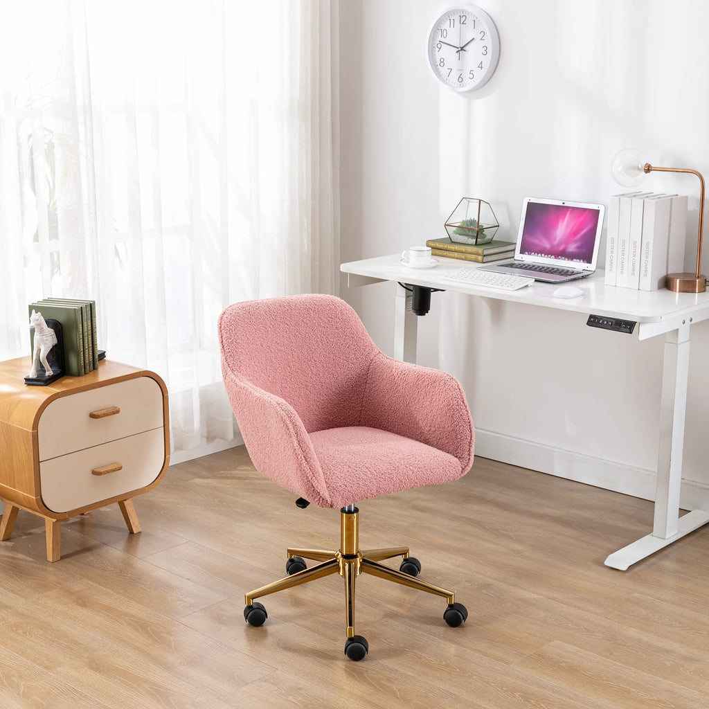 Pink Teddy Fabric Adjustable Height Office Chair R333