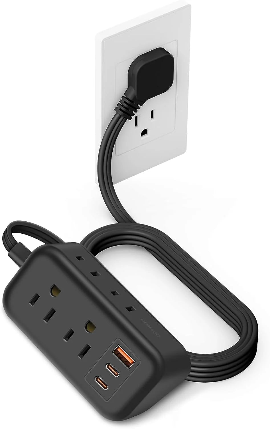 Ultra Thin 10FT Extension Cord, Flat Plug Power Strip with 4 Outlets 3 USB Ports U7182