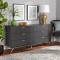 Dark Grey Gold Wood 6-Drawer Dresser D75890