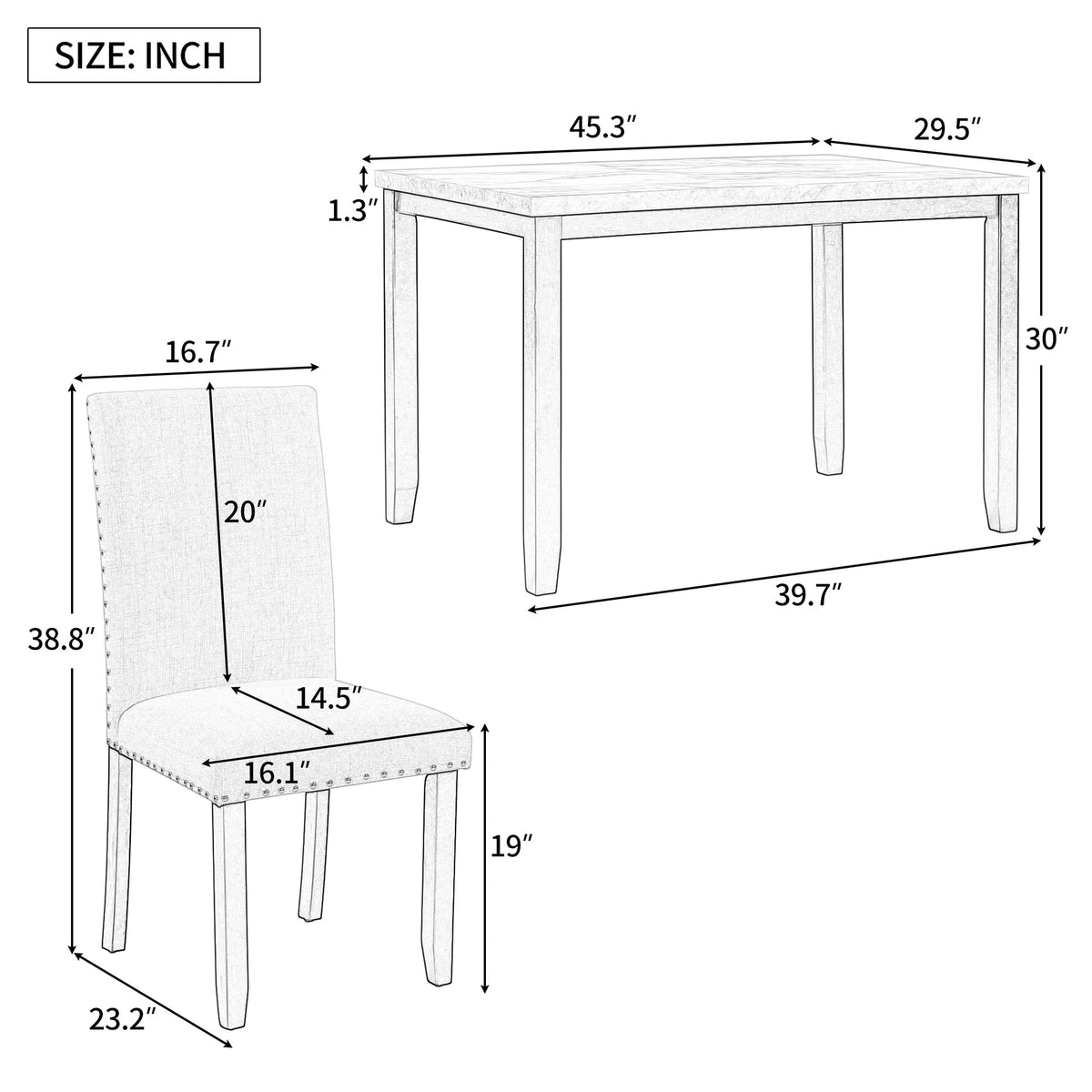 Faux Marble 5-Piece Dining Set with Cushion Chairs O521