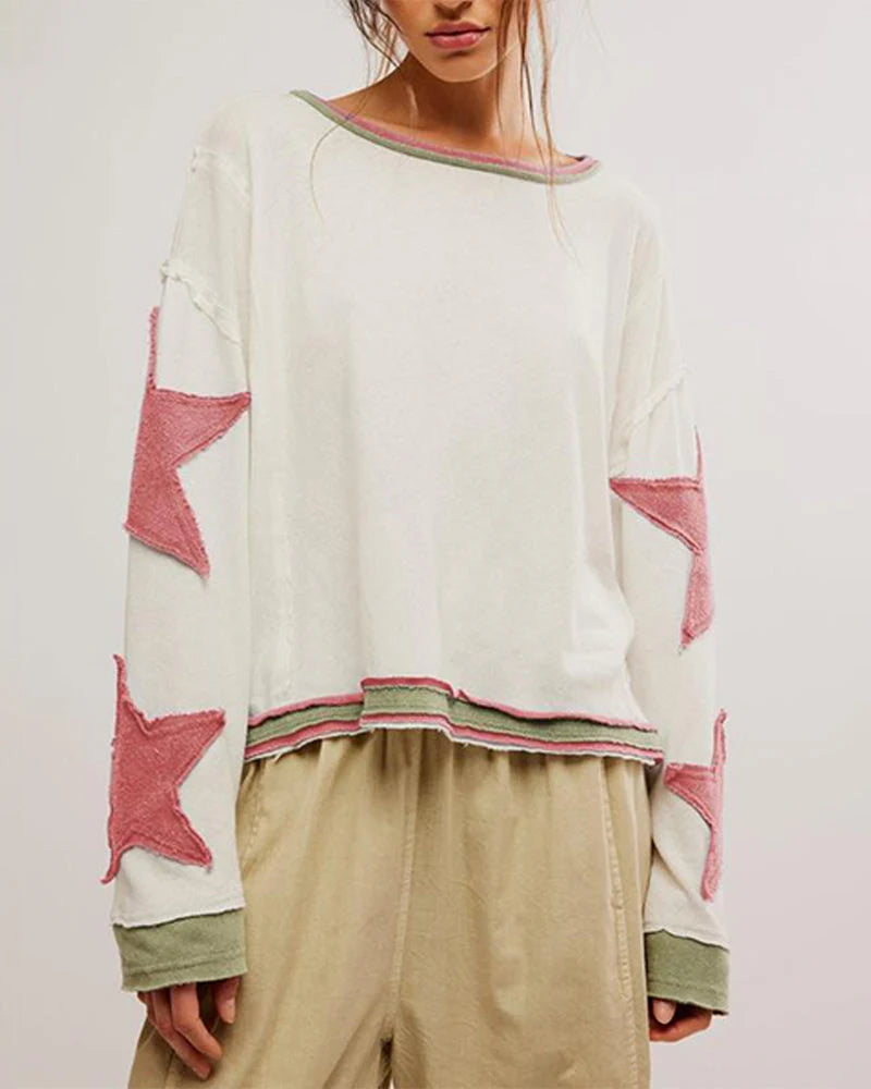 Round Neck Hooded Loose Star Hoodie P693338