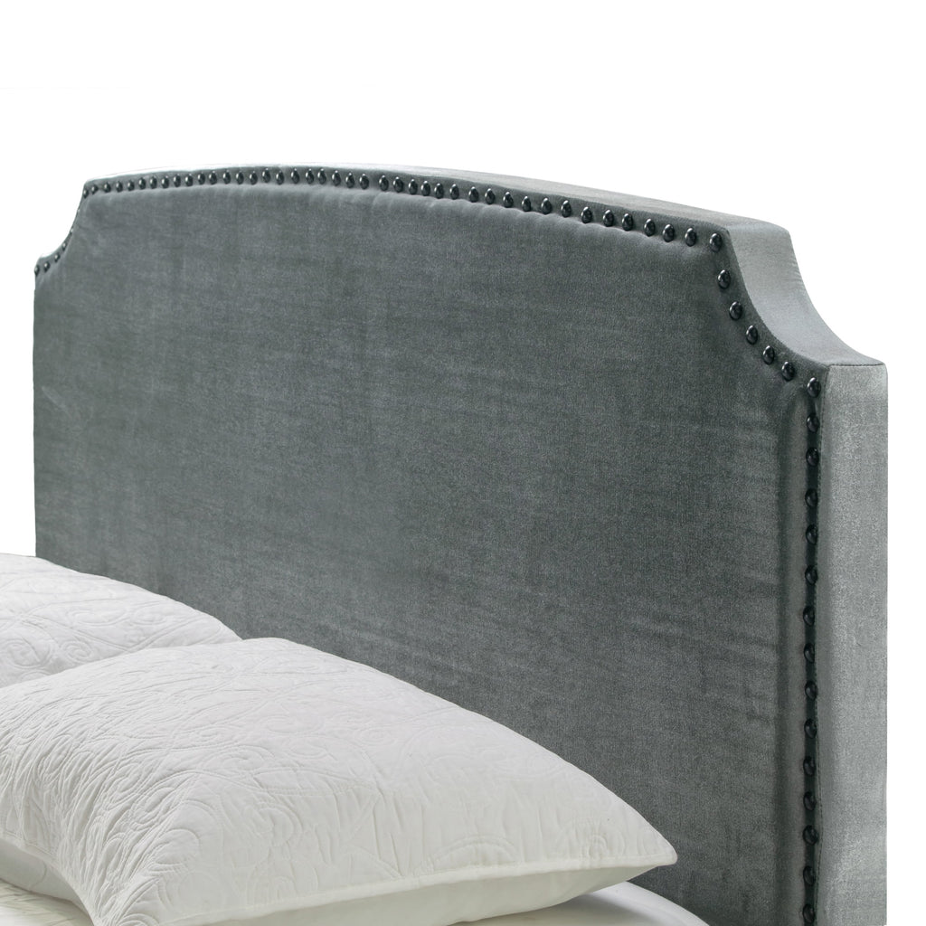 Gray Fabric Queen Bed with Nail Head Trim X85212