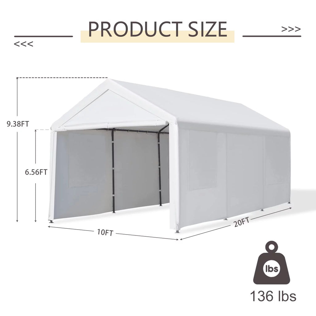 12'x20' Heavy Duty Carport with Removable Sidewalls & Doors E19136